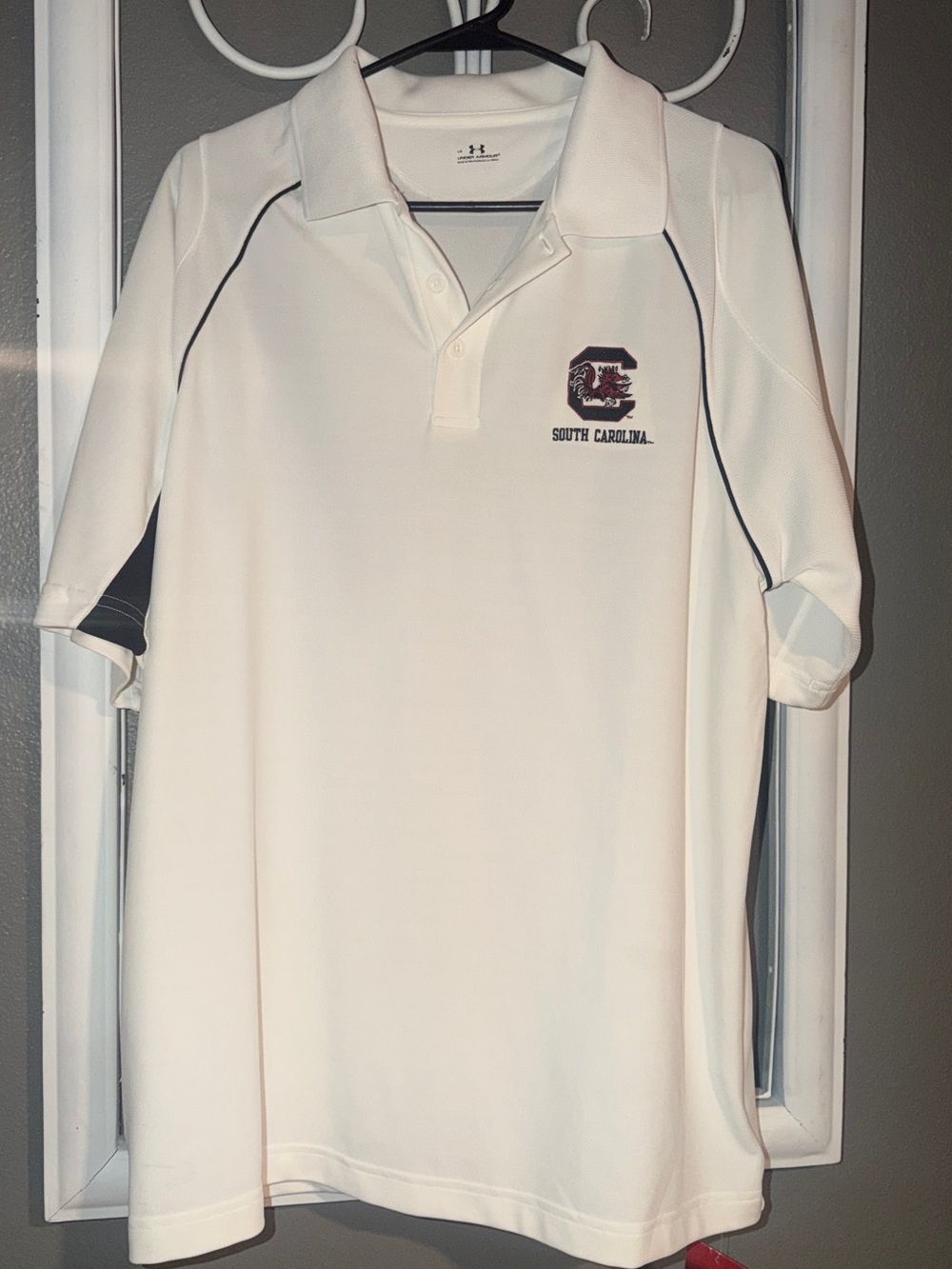 Under Armour White South Carolina Polo with Black Piping